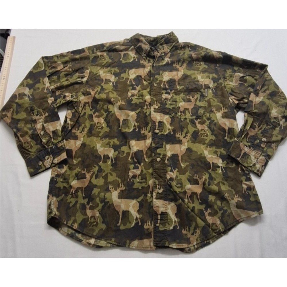 VTG Woolrich Men's Olive Camouflage‎ Deer Shirt XL All over print Cotton Hunting